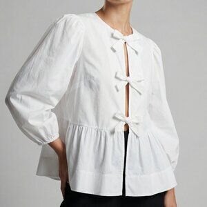 White Bow-Front Peplum Blouse - Women's Top